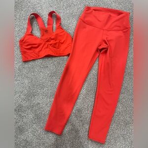 Alo Yoga Red High-Waist Leggings And Bra Set